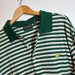 Masters Collection Golf Polo Shirt Green White Stripe Mens XXL Pima Cotton Logo